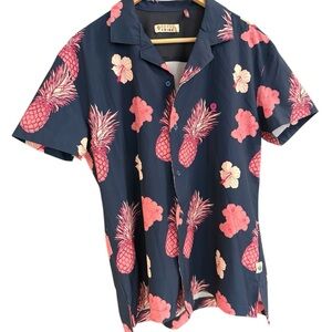 Sunset X Vine S Men's EUC/MINT condition Navy Shirt with Pink Pineapple Print